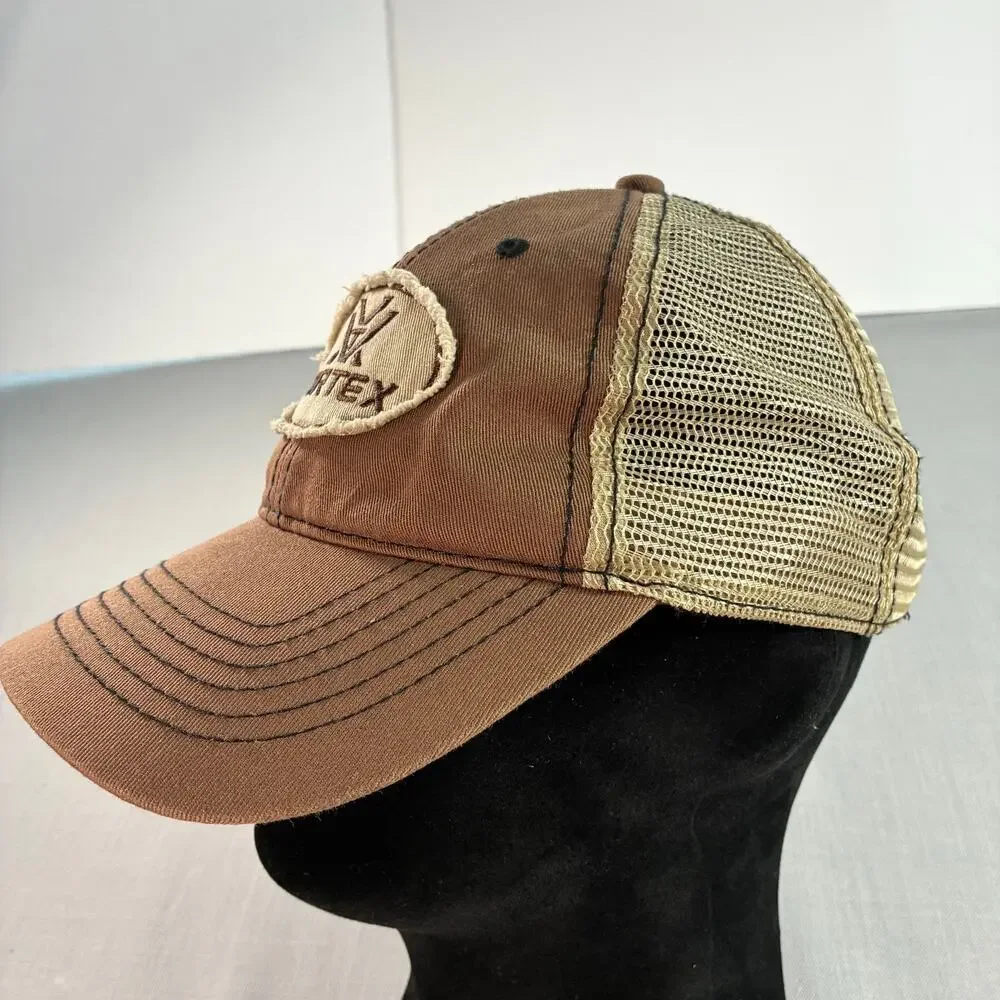 Vortex Optics Brown Mesh Trucker Hat Distressed Hunting Outdoor Cap OSFA